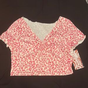 ROMWE Pink Animal Print Short Sleeve Top